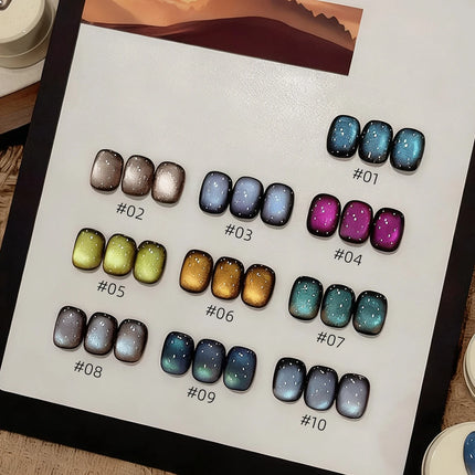 MN 10ml 1-12pcs 2025 Autumn Blue Brown Cat Eye Gel Nail Polish Popular Flash Chocolate Glass Beads Nails Black Nails Christmas