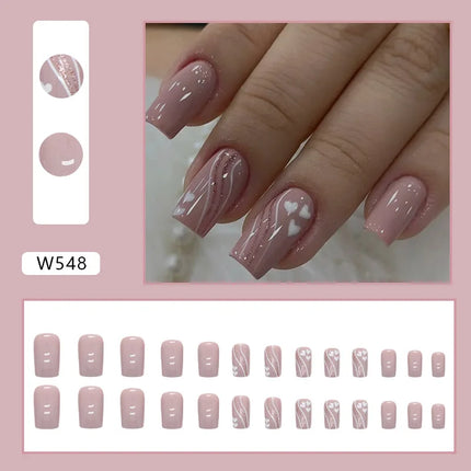 Fresh Flower 24 Pcs Press on Nails Pink Nail polish Glossy Artificial Finger Manicure Reusable False Nails for Women