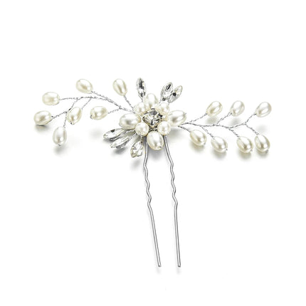 Elegant Pearl Crystal Hairpin Wedding Bridal U-shaped Metal Hair Comb Forks Hairstyle Clips Jewelry Accessories Design Tools
