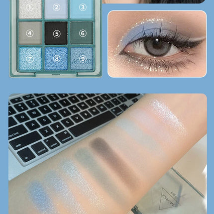 9 Colors Dark Punk Smoked Eyeshadow Palette Blue Black Pearl Matte Eye Shadow Makeup Palette Brightening Shimmer Lying Silkworm