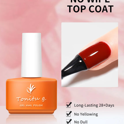 Tonitu G 7ml Nail Gel Top Coat Base coat No Wipe UV LED Varnish Sealing Shining Clear nails art for professionals