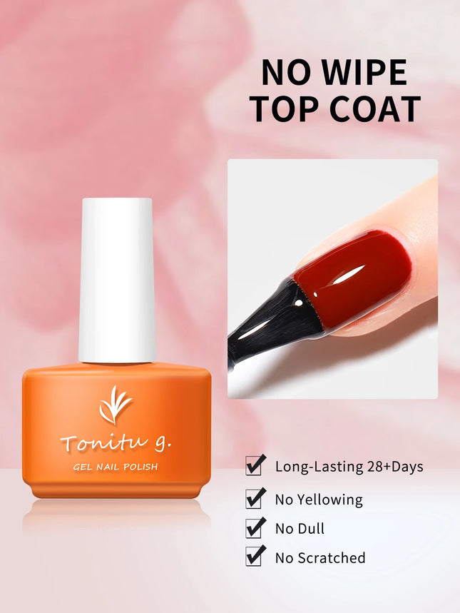 Tonitu G 7ml Nail Gel Top Coat Base coat No Wipe UV LED Varnish Sealing Shining Clear nails art for professionals