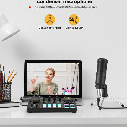 MaonoCaster AM200-S1 Audio Interface Podcast Studio Sound Card Kit with Microphone for Live Streaming Recording Youtube PC\Phone