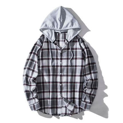 Autumn Hot Sale Of The Season Men's Plaid Hooded Casual Shirt Independent Station Cross-Border Checkered Hoodie Style Floral Patchwork
