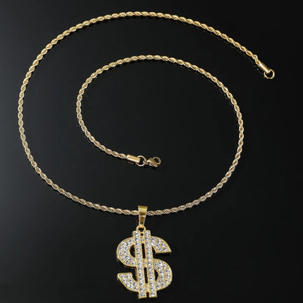 Dollar Sign Necklace 80s 90s Costume Big Fake Money Pendant Hip Hop Rapper Punk Jewelry for Men Halloween Party Accessories