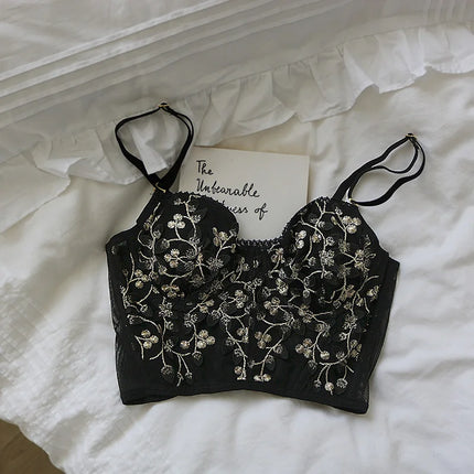 Three-Dimensional Embroidered Bra Sexy Lace Fishbone Corset Widened Breastplate With Steel Ring 1/2 Half Cup Bralette Underwear