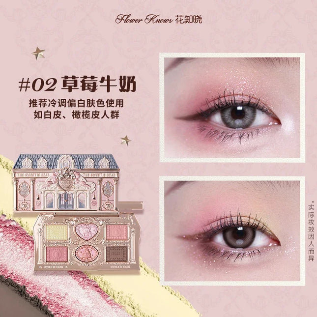Flower Knows Makeup The Sweetie Bear Collection Eyeshadow Palette 6 Colors Glitter Matte Bronzer Multi Use Kawaii  Cosmetics