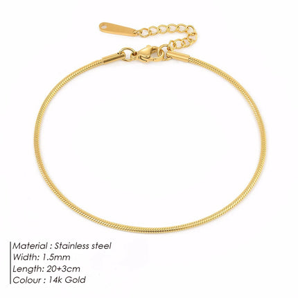 eManco Round Snake Chain Anklet For Women Stainless Steel Chain Anklet Summer Essential Jewelry Accessories