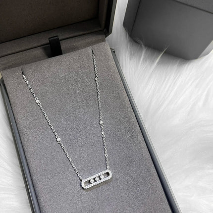 Luxury sliding lucky bead necklace with 925 stainless steel three-diamond pendant, women's jewelry.