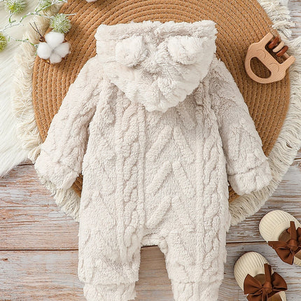 Baby Boys Winter Long Sleeve Soild Plush Hoodie Zipper Fashion Jumpsuit For Newborn Warm Clothes
