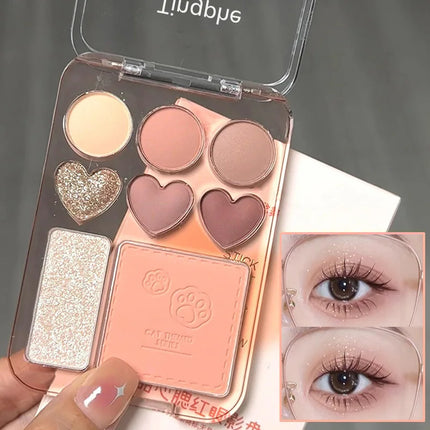 8-color Pearl Glitter Matte Peach Pink Blusher Highlight Eye Shadow All-in-one Plate Korean Makeup Pink Orange Eyeshadow Make Up
