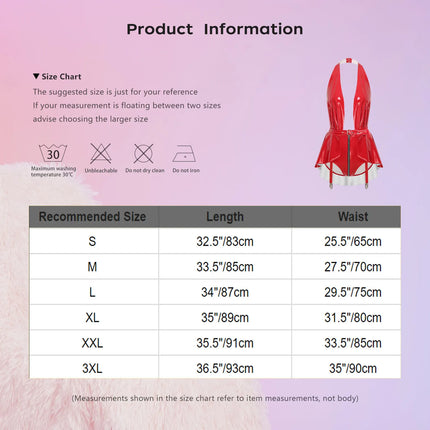 Womens Lingerie Latex Glossy Bodysuit Halter Zipper Crotch with Skit Hem And Garters Jumpsuit Raves Party Sexy Clubwear Costume