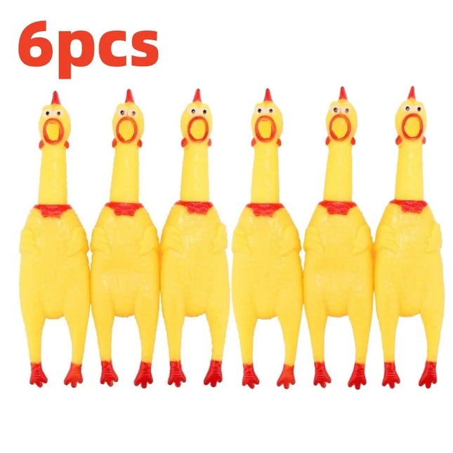 Yellow rubber squeaky chicken, screaming sound monster chicken, children's toy, pet toy, stress relief toy