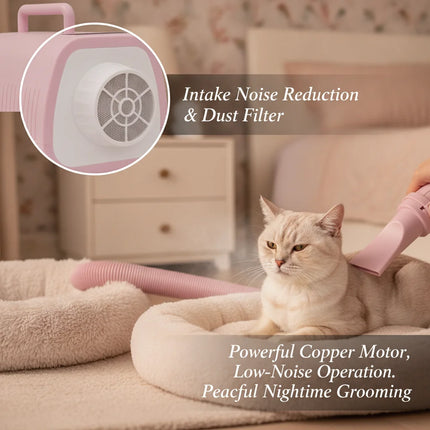 Professional Pet Hair Dryer 2100W Dog Grooming Blow Dryer with Touch Screen, 9 Speed & 9 Temperature Settings (77-140°F), 3 Nozzles & 6.56ft Hose, Overheat Protection, Pink