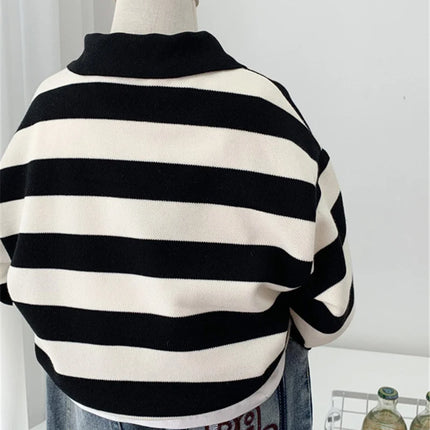 Boys Striped Sweatshirt New Spring Kids Long Sleeve Pullover Teen Cotton Lapel Polo Tops Autumn Children Clothes 2-12 Years