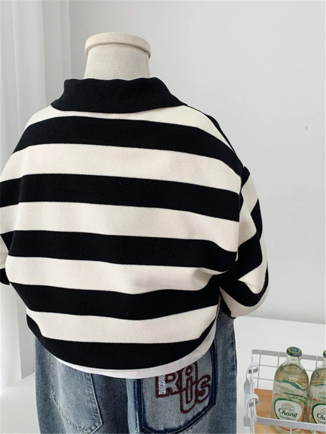 Boys Striped Sweatshirt New Spring Kids Long Sleeve Pullover Teen Cotton Lapel Polo Tops Autumn Children Clothes 2-12 Years