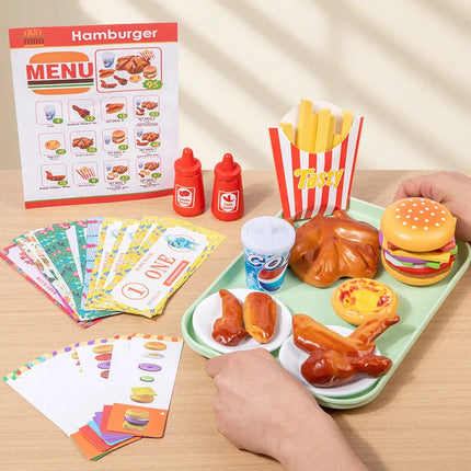 Kids' Pretend Play Fast Food Set - Realistic Burger & Fried Chicken, Toy Money Transaction & Serving Scene Kit