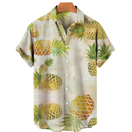 Pineapple Fruit Hawaiian Shirts Lemon 3d Print Men Fashion Blouses Casual Beach Camisas Summer Men's Vocation Lapel Shirt