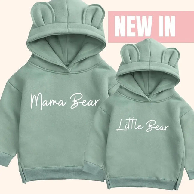 Custom Kids Bear Hooded Sweatshirt Thicken Fleece Warm Clothes Family Match Mom Baby Boys Girls Hoodies Personalized Tracksuit