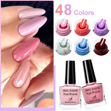 MEET ACROSS 8ml Glass Bottle Water-Based Peel Off Nail Polish Colorful Air Dry Nail Art Varnish Nails Manicure No Need Lamp