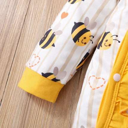 0-18 Months Newborn Baby Girls Romper Cute little bee Lovely Ruffle Long Sleeve Bodysuits + Hat Birthday Party Costumes