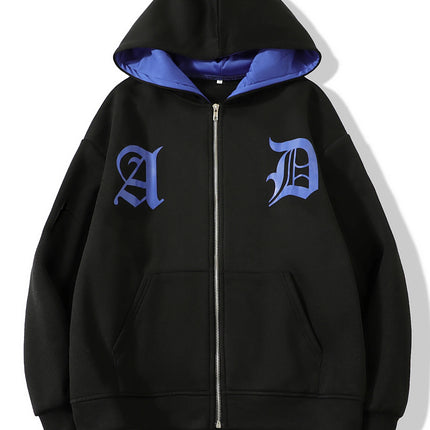 Y2k Zip-Up Hoodies Women Harajuku Grey Goth Grunge Oversized Sweatshirts Letter Embroidery Jacket Coat Kawaii Hip Hop Streetwear