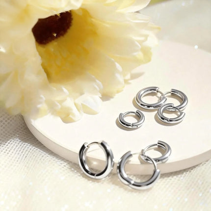 Premium Stainless Steel Ring Stud Earrings 6-piece Set | 10/12/14 Mm Three Sizes | Hypoallergenic Daily Premium Gift