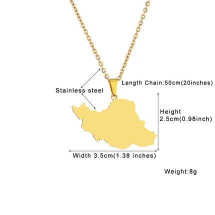 1Pcs New Stainless Steel Iran Map Hollow Heart Pendant Necklace Men's and Women's Versatile Sweater Chain Accessories Pendant