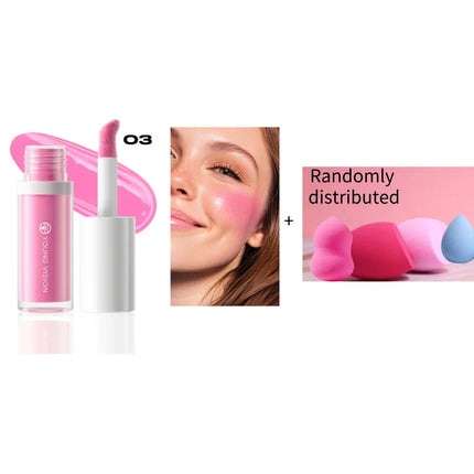 YOUNG VISION 3-Color Beauty Sponge + Liquid Blush Silky Velvet Pink Liquid Blush Natural and Easy to Blend Cosmetics