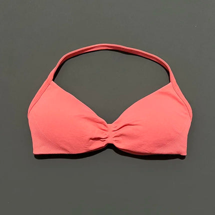HISTELLO Sports Bra Push Up Strappy Sexy Open Back Gym Crop Top Removable Cups Women Workout Clothing Gym Top Halter Sport Bra