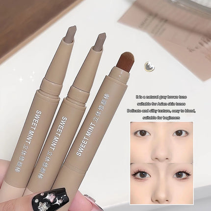 Contour Pen Double Head Bronzer Stick with Brush Nose Shadow Cream Contouring Pen Waterproof Natural Sculpting Makeup Cosmetics