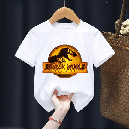 Summer New Cool Dino Print Children's T-shirt Casual Fashion Boys Girls Simple Style Short Sleeve Baby Kids Clothes Harajuku Tops