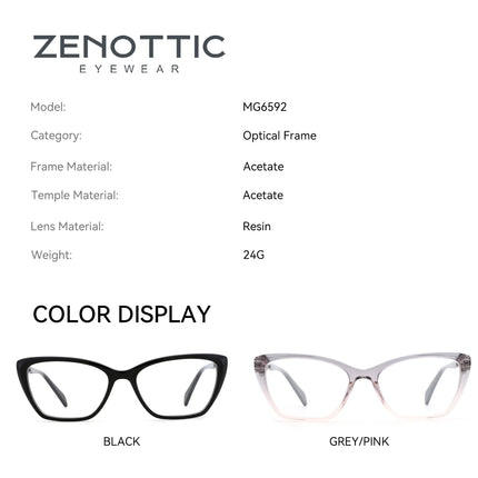 ZENOTTIC Black Cat Eye Optical Glasses Frame Peculiar Fashion Leg Women Non-Prescription Acetate Square Eyeglasses MG6592