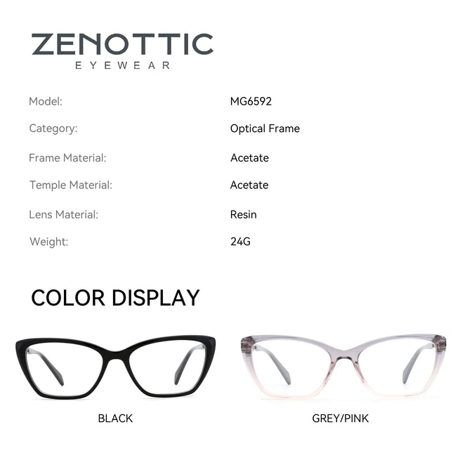 ZENOTTIC Black Cat Eye Optical Glasses Frame Peculiar Fashion Leg Women Non-Prescription Acetate Square Eyeglasses MG6592
