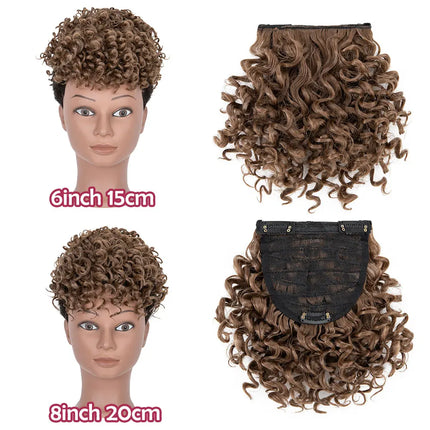 Snoilite Synthetic Afro Puff Bangs Hairpiece Short Kinky Curly Hair Bun For Women Girls Short Chignon Hair Extension Black Brown