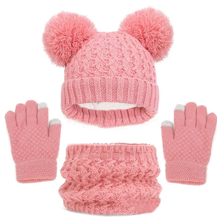 Kids Winter Hat Scarf Gloves Set Girls Knitted Scarf 3pc Set Childs Winter Warm Neck Scarves Beanie Cap For Boy Baby Gloves Suit