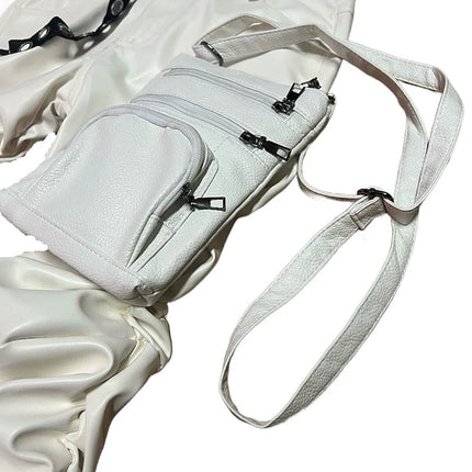 Mauroicardi Spring Autumn Cool Handsome Fitted Long White Pu Leather Ruched Pants for Men Luxury Designer Alternative Clothes