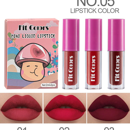 Cute Lipstick Set 3pcs/set Velvet Matte Waterproof Red Nude Black Lip Stick Tint Makeup Mini Lip Gloss Kit Plumping Lip Oil Set