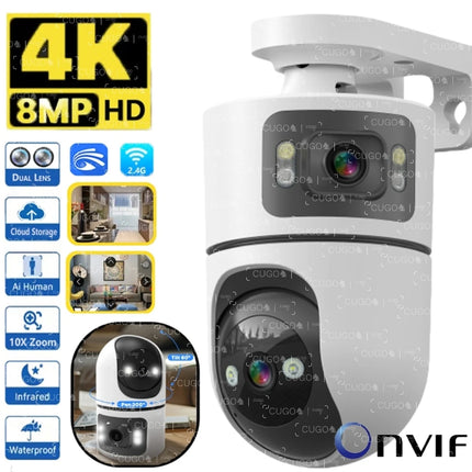 4K 8MP WiFi Surveillance Camera Dual Lens with Adjustable Bracket Two-Way Audio Onvif 10X Zoom Security Wireless Surveillance