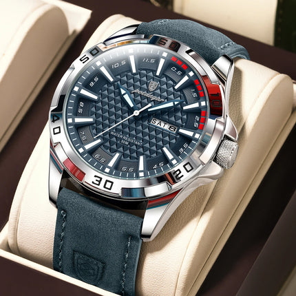 POEDAGAR Original Men's Wristwatch Top Luxury Waterproof Luminous Date Week Watch For Men Quartz Sport Leather Men's Watches Reloj