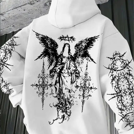 Hot selling autumn and winter men's Gothic angel print soft and comfortable hooded sports outdoor streetwear