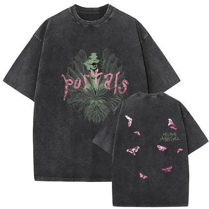 Washed Oversized T-shirt Melanie Martinez Heads Album Men Women Short Sleeve Harajuku Fashion Short Sleeve T-shirt Streetwear