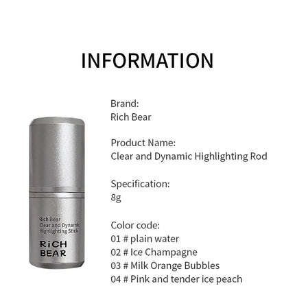 Rich Bear Highlighter Stick - Dewy Finish, Contour & Blush 3-in-1, Natural Glow with Fine Shimmer, Affordable Makeup Stick