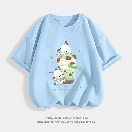 Pure Cotton Children's T-shirt 2026 Cute and Fun Pacha Dog Cartoon Printed Western-style Parent-child Outfit for Boys and Girls