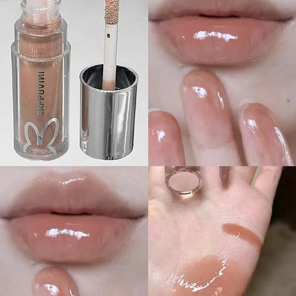 Brown Glitter Lip Glaze Lasting Shimmer Mirror Water Lip Gloss Waterproof Jelly Plumping Lipstick Make Up Moisturizing Lip Tint