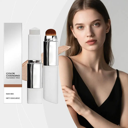 Color Changing Foundation Stick Brightens Concealer Stick Ouble Head With Brush Lightweight Moisturizing Brightening Cosmetics