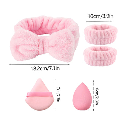 9pcs pink beauty tools, super soft hair tie, wrist strap + dry and wet dual-purpose makeup sponge, egg triangular powder puff