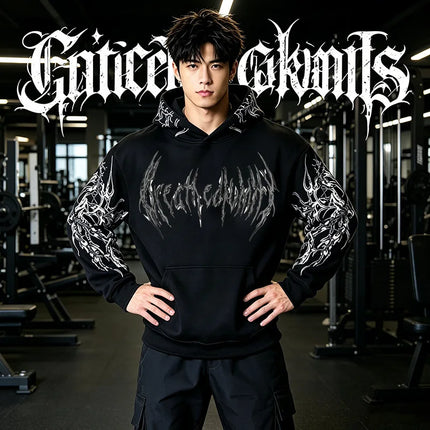Gothic Skull Thorn Fleece Hoodie / Hoodie Polaire Crâne Gothique