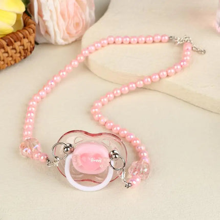 【Beautiful】Sweet Beads Chain Pacifier Gag Collar Couple Toy Soft Silicone High-end Adult Pacifier Creating An Exclusive Luxury