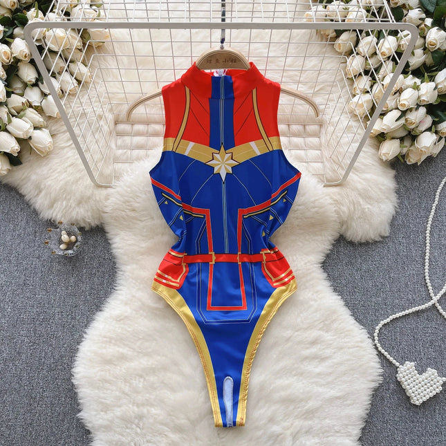 Sexy Vest Cosplay Jumpsuit Open Crotch Bodysuits Cute Skinny Swimsuits Print Playsuits Erotic Lingerie For Women Trendy Clothes